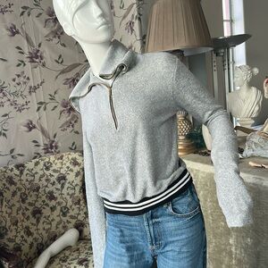 Natural eco green vintage style fleece High Neck Zipper Sweatshirt pullover Top